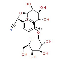 ChemSpider 2D Image | (2R)-{[6-O-(beta-D-Galactopyranosyl)-beta-D-glucopyranosyl]oxy}(phenyl)acetonitrile | C20H27NO11