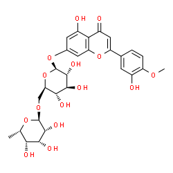 ChemSpider 2D Image | 5-Hydroxy-2-(3-hydroxy-4-methoxyphenyl)-4-oxo-4H-chromen-7-yl 6-O-(6-deoxy-alpha-L-talopyranosyl)-beta-D-glucopyranoside | C28H32O15