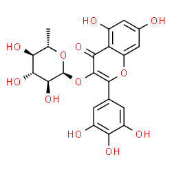ChemSpider 2D Image | 5,7-Dihydroxy-4-oxo-2-(3,4,5-trihydroxyphenyl)-4H-chromen-3-yl 6-deoxy-alpha-L-glucopyranoside | C21H20O12