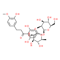 ChemSpider 2D Image | 3,5-Dihydroxy-4-[3-(3-hydroxy-4-methoxyphenyl)propanoyl]phenyl 2-O-(6-deoxy-alpha-L-mannopyranosyl)-beta-D-mannopyranoside | C28H36O15
