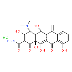 ChemSpider 2D Image | (4R,4aR,5R,5aR,12aS)-4-(Dimethylamino)-3,5,10,12,12a-pentahydroxy-6-methylene-1,11-dioxo-1,4,4a,5,5a,6,11,12a-octahydro-2-tetracenecarboxamide hydrochloride (1:1) | C22H23ClN2O8