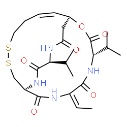 ChemSpider 2D Image | (1S,4S,7E,10S,16Z,21S)-7-Ethylidene-4,21-diisopropyl-2-oxa-12,13-dithia-5,8,20,23-tetraazabicyclo[8.7.6]tricos-16-ene-3,6,9,19,22-pentone | C24H36N4O6S2