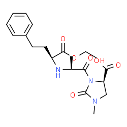 ChemSpider 2D Image | (4R)-3-{N-[(2S)-1-Ethoxy-1-oxo-4-phenyl-2-butanyl]-L-alanyl}-1-methyl-2-oxo-4-imidazolidinecarboxylic acid | C20H27N3O6