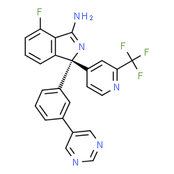 ChemSpider 2D Image | (1S)-4-Fluoro-1-[3-(5-pyrimidinyl)phenyl]-1-[2-(trifluoromethyl)-4-pyridinyl]-1H-isoindol-3-amine | C24H15F4N5