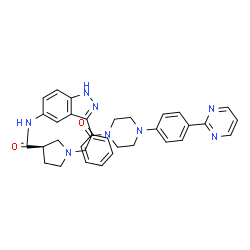 ChemSpider 2D Image | (3R)-1-(2-Oxo-2-{4-[4-(2-pyrimidinyl)phenyl]-1-piperazinyl}ethyl)-N-(3-phenyl-1H-indazol-5-yl)-3-pyrrolidinecarboxamide | C34H34N8O2