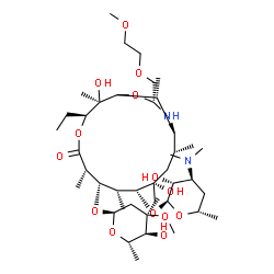 ChemSpider 2D Image | (2R,3S,6S,7S,8R,9R,10S,12R,13S,15R,17R)-7-[(2,6-Dideoxy-3-C-methyl-3-O-methyl-alpha-L-ribo-hexopyranosyl)oxy]-3-ethyl-2,10-dihydroxy-15-[(2-methoxyethoxy)methyl]-2,6,8,10,12,17-hexamethyl-5-oxo-4,16-d
ioxa-14-azabicyclo[11.3.1]heptadec-9-yl 3,4,6-trideoxy-3-(dimethylamino)-alpha-L-arabino-hexopyranoside | C42H78N2O14