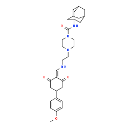 ChemSpider 2D Image | N-(Adamantan-1-yl)-4-[2-({[4-(4-methoxyphenyl)-2,6-dioxocyclohexylidene]methyl}amino)ethyl]-1-piperazinecarboxamide | C31H42N4O4