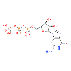 ChemSpider 2D Image | 5'-O-(Hydroxy{[(phosphonooxy)(sulfanyl)phosphoryl]oxy}phosphoryl)guanosine | C10H16N5O13P3S