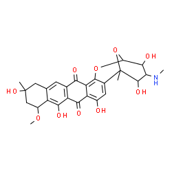 ChemSpider 2D Image | 3,5,8,10,13-pentahydroxy-11-methoxy-6,13-dimethyl-4-(methylamino)-3,4,5,6,11,12,13,14-octahydro-2H-2,6-epoxytetraceno[1,2-b]oxocine-9,16-dione | C27H29NO10