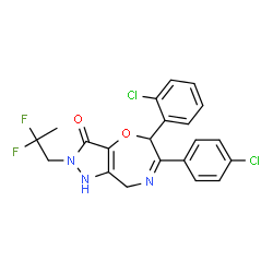 ChemSpider 2D Image | 5-(2-Chlorophenyl)-6-(4-chlorophenyl)-2-(2,2-difluoropropyl)-1,2,5,8-tetrahydro-3H-pyrazolo[3,4-f][1,4]oxazepin-3-one | C21H17Cl2F2N3O2