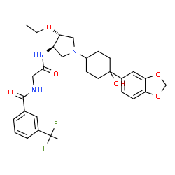 ChemSpider 2D Image | N-[2-({(3R,4R)-1-[4-(1,3-Benzodioxol-5-yl)-4-hydroxycyclohexyl]-4-ethoxy-3-pyrrolidinyl}amino)-2-oxoethyl]-3-(trifluoromethyl)benzamide | C29H34F3N3O6
