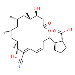 ChemSpider 2D Image | (1R,2R)-2-[(2S,4Z,6E,8R,9S,11R,13S,15S,16S)-7-Cyano-8,16-dihydroxy-9,11,13,15-tetramethyl-18-oxooxacyclooctadeca-4,6-dien-2-yl]cyclopentanecarboxylic acid | C28H43NO6