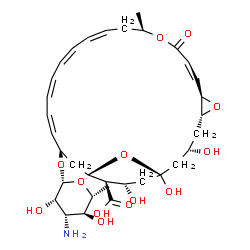 ChemSpider 2D Image | (1R,3S,5R,7R,8Z,12R,14Z,16Z,18Z,20Z,22R,24S,25R,26S)-22-[(3-Amino-3,6-dideoxy-beta-D-mannopyranosyl)oxy]-1,3,26-trihydroxy-12-methyl-10-oxo-6,11,28-trioxatricyclo[22.3.1.0~5,7~]octacosa-8,14,16,18,20-
pentaene-25-carboxylic acid | C33H47NO13
