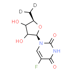 ChemSpider 2D Image | 1-{5-[(5,5-~2~H_2_)Deoxy]-beta-D-glycero-pentofuranosyl}-5-fluoro-2,4(1H,3H)-pyrimidinedione | C9H9D2FN2O5