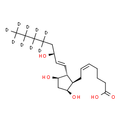 ChemSpider 2D Image | (5Z,9alpha,11alpha,13E,15S)-9,11,15-Trihydroxy(17,17,18,18,19,19,20,20,20-~2~H_9_)prosta-5,13-dien-1-oic acid | C20H25D9O5