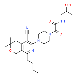 ChemSpider 2D Image | 2-[4-(8-Butyl-5-cyano-3,3-dimethyl-3,4-dihydro-1H-pyrano[3,4-c]pyridin-6-yl)-1-piperazinyl]-N-(2-hydroxypropyl)-2-oxoacetamide | C24H35N5O4