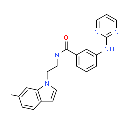 ChemSpider 2D Image | N-[2-(6-Fluoro-1H-indol-1-yl)ethyl]-3-(2-pyrimidinylamino)benzamide | C21H18FN5O