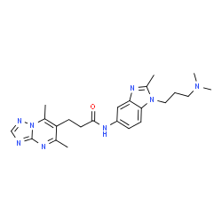 ChemSpider 2D Image | N-{1-[3-(Dimethylamino)propyl]-2-methyl-1H-benzimidazol-5-yl}-3-(5,7-dimethyl[1,2,4]triazolo[1,5-a]pyrimidin-6-yl)propanamide | C23H30N8O