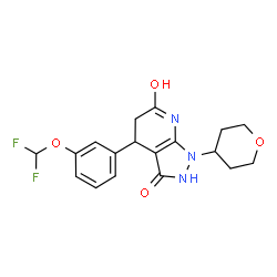 ChemSpider 2D Image | 4-[3-(Difluoromethoxy)phenyl]-1-(tetrahydro-2H-pyran-4-yl)-4,7-dihydro-1H-pyrazolo[3,4-b]pyridine-3,6(2H,5H)-dione | C18H19F2N3O4