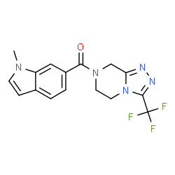ChemSpider 2D Image | (1-Methyl-1H-indol-6-yl)[3-(trifluoromethyl)-5,6-dihydro[1,2,4]triazolo[4,3-a]pyrazin-7(8H)-yl]methanone | C16H14F3N5O