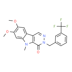 ChemSpider 2D Image | 7,8-Dimethoxy-5-methyl-3-[3-(trifluoromethyl)benzyl]-3,5-dihydro-4H-pyridazino[4,5-b]indol-4-one | C21H18F3N3O3
