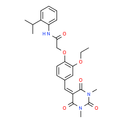 ChemSpider 2D Image | 2-{4-[(1,3-Dimethyl-2,4,6-trioxotetrahydro-5(2H)-pyrimidinylidene)methyl]-2-ethoxyphenoxy}-N-(2-isopropylphenyl)acetamide | C26H29N3O6