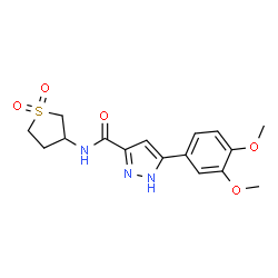 ChemSpider 2D Image | 5-(3,4-Dimethoxyphenyl)-N-(1,1-dioxidotetrahydro-3-thiophenyl)-1H-pyrazole-3-carboxamide | C16H19N3O5S