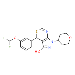 ChemSpider 2D Image | 4-[3-(Difluoromethoxy)phenyl]-6-methyl-1-(tetrahydro-2H-pyran-4-yl)-1,4-dihydropyrazolo[3,4-d][1,3]thiazin-3(2H)-one | C18H19F2N3O3S