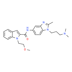 ChemSpider 2D Image | N-{1-[3-(Dimethylamino)propyl]-2-methyl-1H-benzimidazol-5-yl}-1-(2-methoxyethyl)-1H-indole-2-carboxamide | C25H31N5O2
