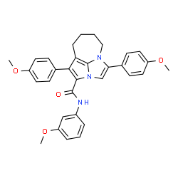 ChemSpider 2D Image | N-(3-Methoxyphenyl)-1,4-bis(4-methoxyphenyl)-5,6,7,8-tetrahydro-2a,4a-diazacyclopenta[cd]azulene-2-carboxamide | C32H31N3O4