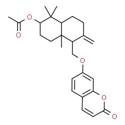 ChemSpider 2D Image | 1,1,4a-Trimethyl-6-methylene-5-{[(2-oxo-2H-chromen-7-yl)oxy]methyl}decahydro-2-naphthalenyl acetate | C26H32O5