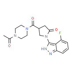 ChemSpider 2D Image | 4-[(4-Acetyl-1-piperazinyl)carbonyl]-1-(4-fluoro-2H-indazol-3-yl)-2-pyrrolidinone | C18H20FN5O3