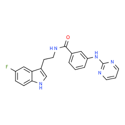 ChemSpider 2D Image | N-[2-(5-Fluoro-1H-indol-3-yl)ethyl]-3-(2-pyrimidinylamino)benzamide | C21H18FN5O