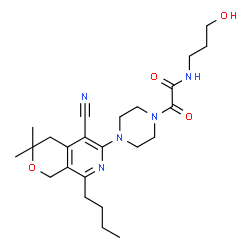 ChemSpider 2D Image | 2-[4-(8-Butyl-5-cyano-3,3-dimethyl-3,4-dihydro-1H-pyrano[3,4-c]pyridin-6-yl)-1-piperazinyl]-N-(3-hydroxypropyl)-2-oxoacetamide | C24H35N5O4