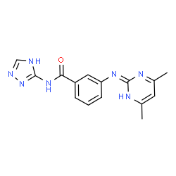 ChemSpider 2D Image | 3-{[(2E)-4,6-Dimethyl-2-pyrimidinyl]amino}-N-(1H-1,2,4-triazol-3-yl)benzamide | C15H15N7O