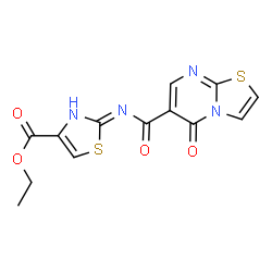ChemSpider 2D Image | Ethyl 2-{[(5-oxo-5H-[1,3]thiazolo[3,2-a]pyrimidin-6-yl)carbonyl]amino}-1,3-thiazole-4-carboxylate | C13H10N4O4S2
