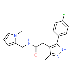ChemSpider 2D Image | 2-[5-(4-Chlorophenyl)-3-methyl-1H-pyrazol-4-yl]-N-[(1-methyl-1H-pyrrol-2-yl)methyl]acetamide | C18H19ClN4O