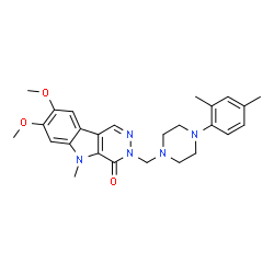 ChemSpider 2D Image | 3-{[4-(2,4-Dimethylphenyl)-1-piperazinyl]methyl}-7,8-dimethoxy-5-methyl-3,5-dihydro-4H-pyridazino[4,5-b]indol-4-one | C26H31N5O3