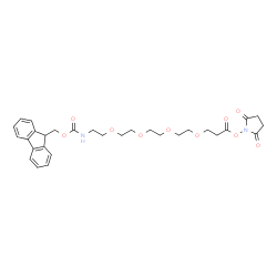 ChemSpider 2D Image | 9H-Fluoren-9-ylmethyl {15-[(2,5-dioxo-1-pyrrolidinyl)oxy]-15-oxo-3,6,9,12-tetraoxapentadec-1-yl}carbamate | C30H36N2O10