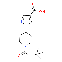 ChemSpider 2D Image | 4-(4-CARBOXY-PYRAZOL-1-YL)-PIPERIDINE-1-CARBOXYLIC ACID TERT-BUTYL ESTER | C14H21N3O4