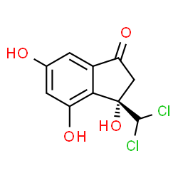 ChemSpider 2D Image | (3S)-3-(Dichloromethyl)-3,4,6-trihydroxy-1-indanone | C10H8Cl2O4