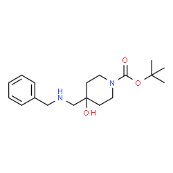 ChemSpider 2D Image | TERT-BUTYL 4-((BENZYLAMINO)METHYL)-4-HYDROXYPIPERIDINE-1-CARBOXYLATE | C18H28N2O3