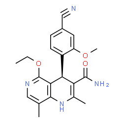 ChemSpider 2D Image | (4R)-4-(4-Cyano-2-methoxyphenyl)-5-ethoxy-2,8-dimethyl-1,4-dihydro-1,6-naphthyridine-3-carboxamide | C21H22N4O3
