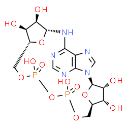 ChemSpider 2D Image | (1R,10Z,12R,13R,14S,15R,23R,24S,25R)-17,19,21,26,27-Pentaoxa-2,4,7,9,11-pentaaza-18,20-diphosphapentacyclo[21.2.1.1~12,15~.0~2,6~.0~5,10~]heptacosa-3,5,7,10-tetraene-13,14,18,20,24,25-hexol 18,20-diox
ide | C15H21N5O13P2