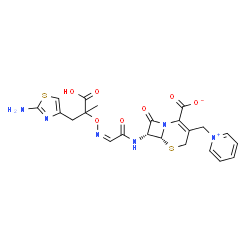 ChemSpider 2D Image | (6R,7R)-7-{[(2Z)-2-({[1-(2-Amino-1,3-thiazol-4-yl)-2-carboxy-2-propanyl]oxy}imino)acetyl]amino}-8-oxo-3-(1-pyridiniumylmethyl)-5-thia-1-azabicyclo[4.2.0]oct-2-ene-2-carboxylate | C22H22N6O7S2