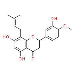 ChemSpider 2D Image | 5,7,3'-Trihydroxy-4'-methoxy-8-prenylflavanone | C21H22O6