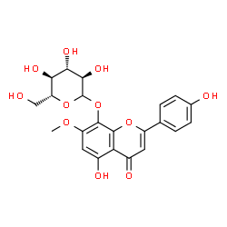 ChemSpider 2D Image | 5-Hydroxy-2-(4-hydroxyphenyl)-7-methoxy-4-oxo-4H-chromen-8-yl D-glucopyranoside | C22H22O11