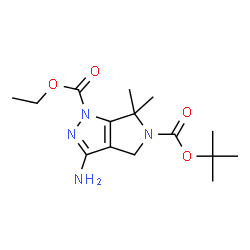 ChemSpider 2D Image | 5-tert-butyl 1-ethyl 3-amino-6,6-dimethylpyrrolo[3,4-c]pyrazole-1,5(4H,6H)-dicarboxylate | C15H24N4O4