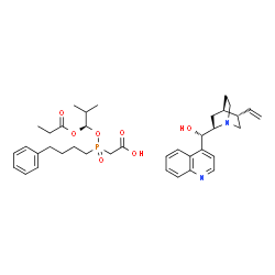 ChemSpider 2D Image | {[(1R)-2-Methyl-1-(propionyloxy)propoxy](4-phenylbutyl)phosphoryl}acetic acid - (3alpha,4beta,9S)-cinchonan-9-ol (1:1) | C38H51N2O7P