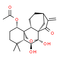 ChemSpider 2D Image | (1alpha,5beta,6beta,7beta,8alpha,9beta,10alpha,13alpha)-6,7-Dihydroxy-15-oxo-7,20-epoxykaur-16-en-1-yl acetate | C22H30O6